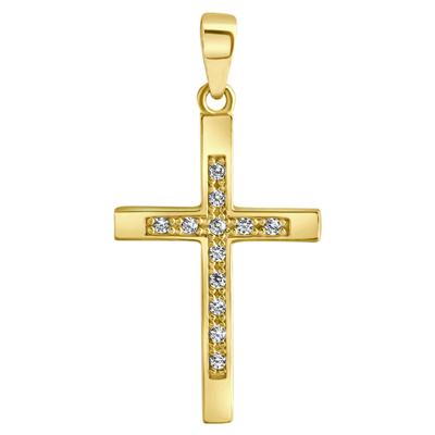 Kreuz-Anhänger FIRETTI "Schmuck Geschenk Gold 375 Halsschmuck Anhänger Halskette Kreuz", gold (gelbgoldfarben, kristallw