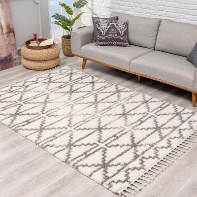 Hochflor-Teppich CARPET CITY "Pulpy 530" Gr. 5, beige (creme), B:240cm H:30mm L:340cm, Kunstfaser, Teppiche, Fransenteppich, besonders weich, mit Fransen, Geo-Muster Image
