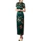 Women's Lace Cheongsam Mandarin Collar Chinese New Year Traditional Side Slit Cocktail Dress Bodycon Costume, 25# Green, Large