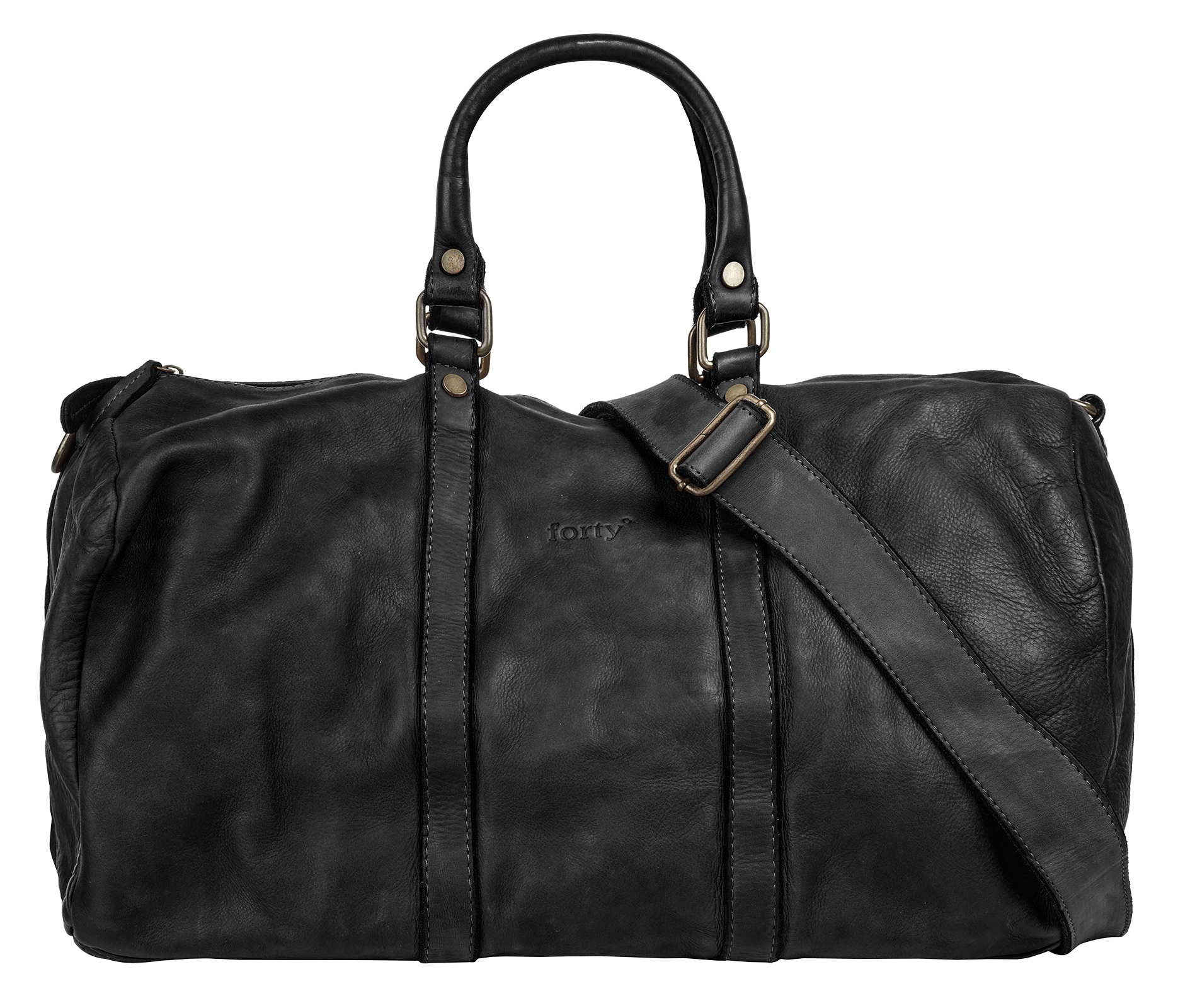 Reisetasche FORTY, Gr. B/H/T: 47cm x 27cm x 18cm onesize, schwarz, Leder, leicht glänzend, unifarben, Taschen, echt Leder, Made in Italy Image