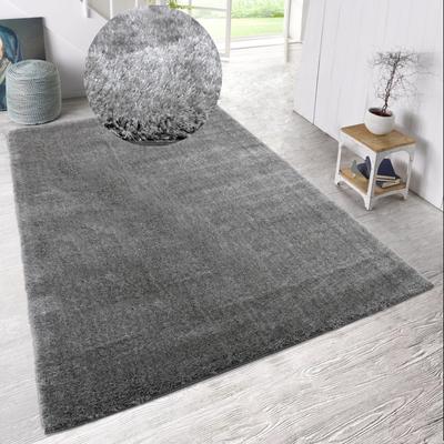 Hochflor-Teppich MY HOME "Malin" Gr. 4, grau, B:160cm H:43mm L:230cm, Kunstfaser, Teppiche, Shaggy in Uni-Farben, einfarbig, leicht glänzend, besonders weich Image