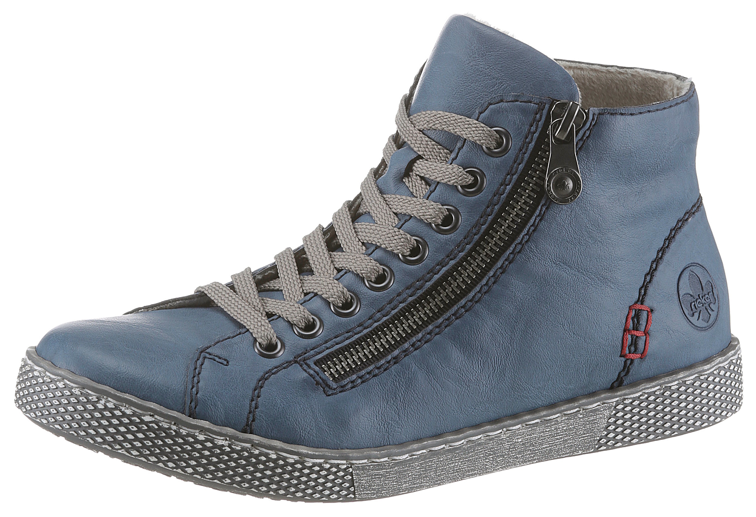 Schnürboots RIEKER, Damen, Gr. 37, blau (stahlblau), Lederimitat, unifarben, Schuhe, Schnürstiefelette, Casual-Boots mit Reißverschluss außen, Topseller