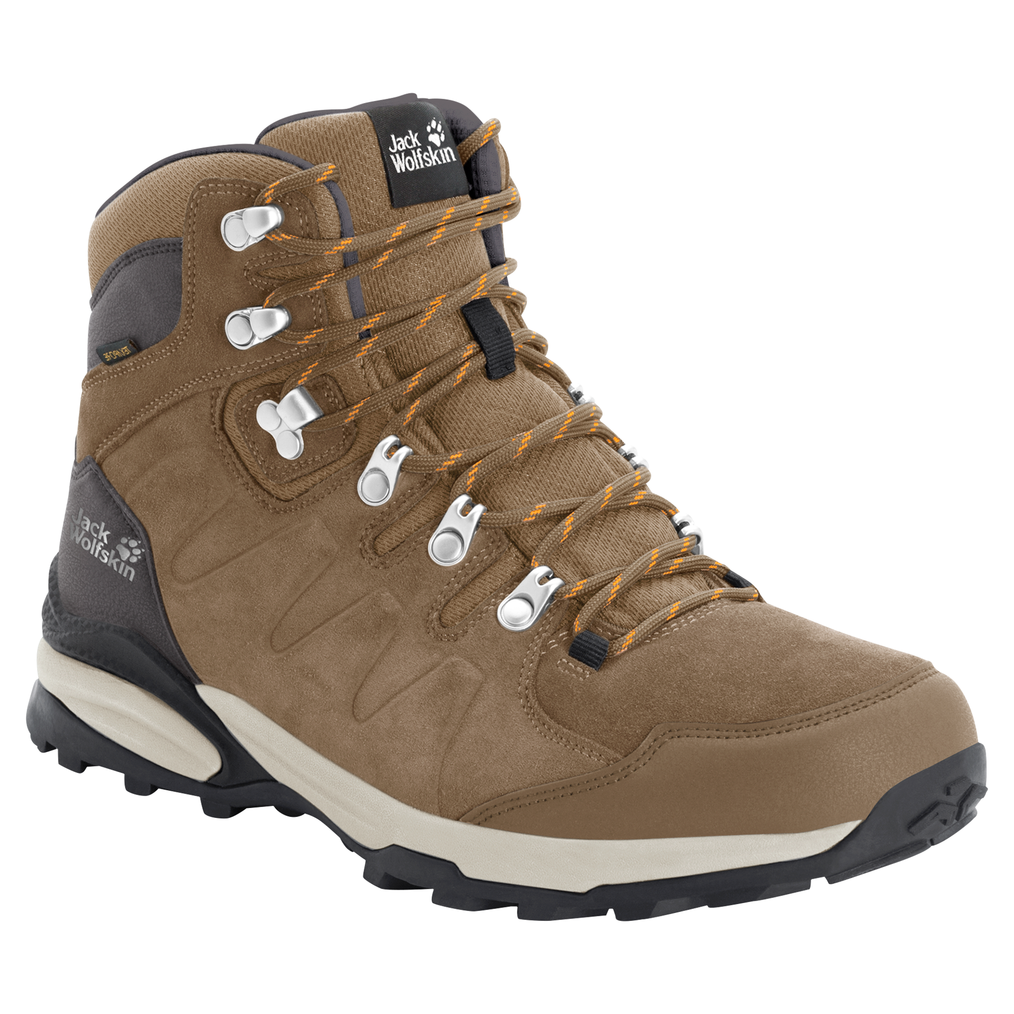 Wanderschuh JACK WOLFSKIN "REFUGIO TEXAPORE MID W", Damen, Gr. 42,5, orange (braun, apricot), Synthetik, Textil, Veloursleder, Schuhe Wanderschuh, wasserdicht, Trekkingschuh