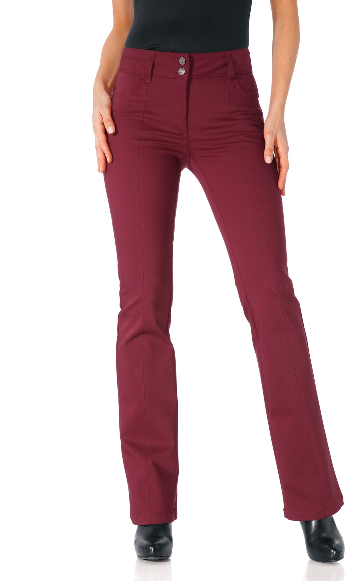 Bootcuthose HEINE, Damen, Gr. 44, Normalgrößen, rot (bordeaux), 48% Baumwolle, 45% Polyester, 7% Elasthan, Miedereinsatz:15% Elasthan, 85% Polyamid, unifarben, lang, Hosen, Topseller