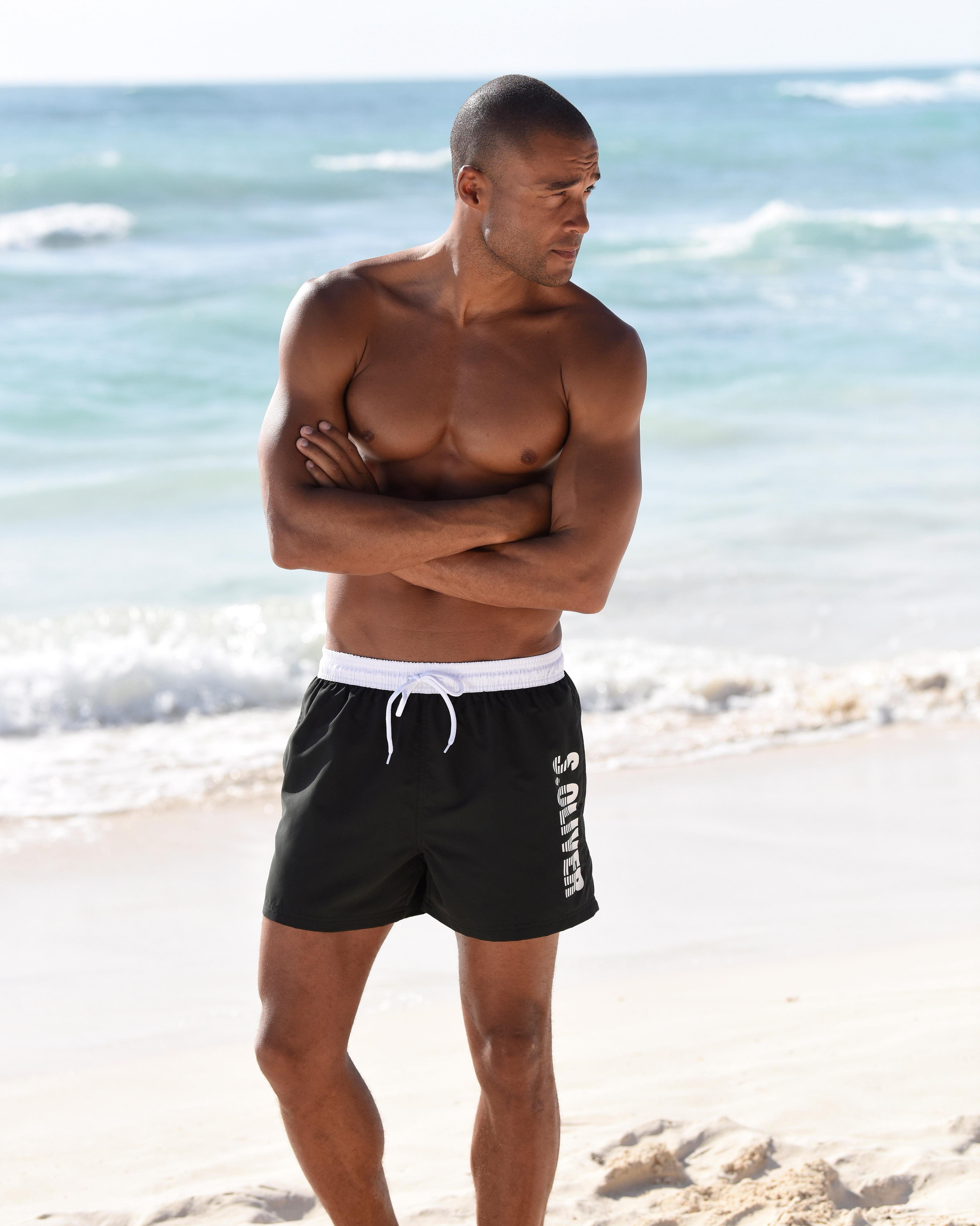 Badeshorts S.OLIVER, Herren, Gr. L52, Kurz, schwarz (schwarz (kurzgröße)), Microfaser, Polyester, Badehosen Image