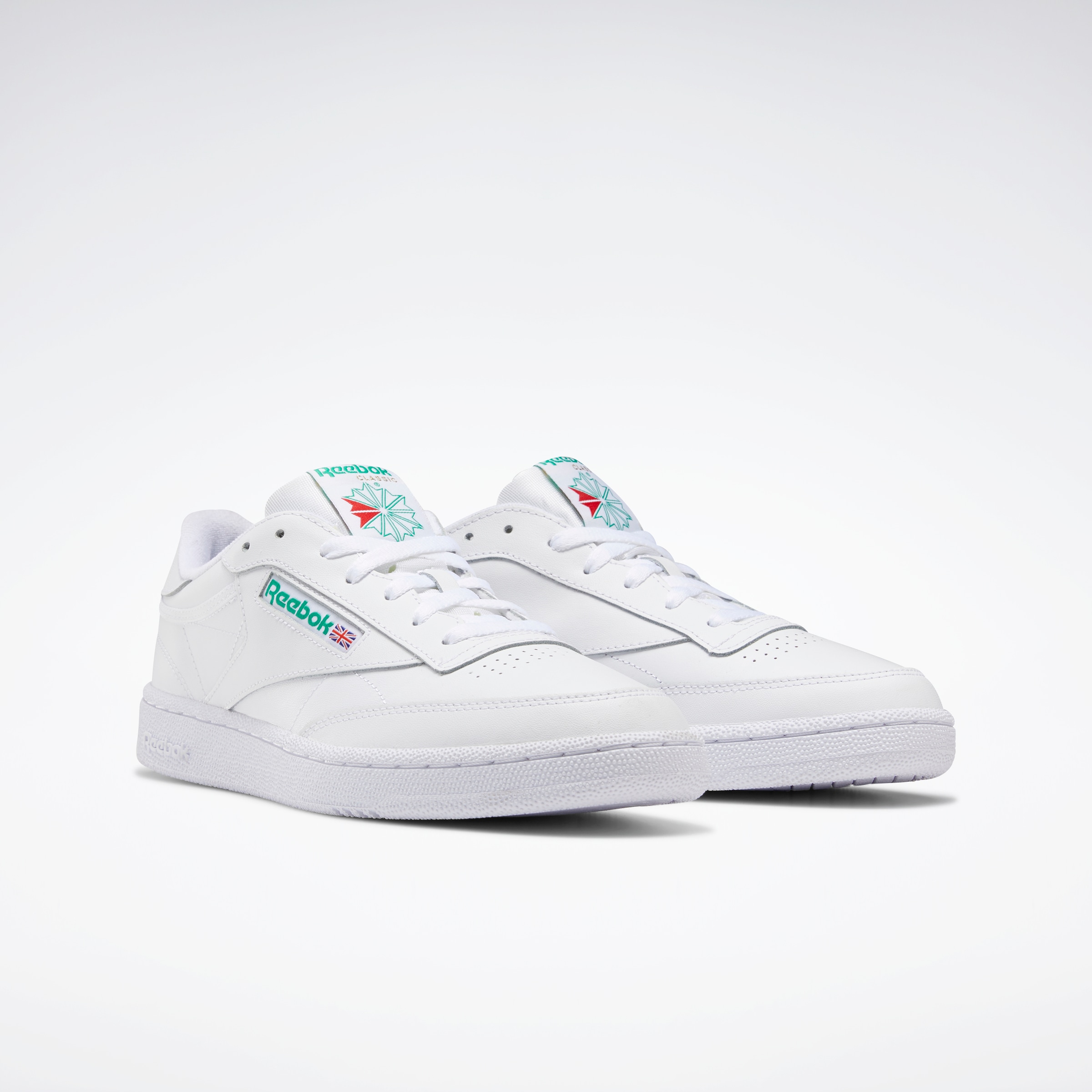 Sneaker REEBOK CLASSIC "CLUB C 85", Herren, Gr. 42,5, grün (weiß, grün), Leder, Synthetik, Schuhe Damenschuh Skaterschuh Herrenschuh Sneaker low Sneaker Retrosneaker