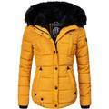 Steppjacke MARIKOO "Lotusblüte", Damen, Gr. S (36), gelb, Oberstoff: 100% Polyester, Futter: 100% Polyester, Wattierung: 100% Polyester, Ärmelfutter: 100% Polyester, Kunstpelz: 90% Polyacryl, 10% Polyester, modisch, figurbetont Po-bedeckend, Langarm...