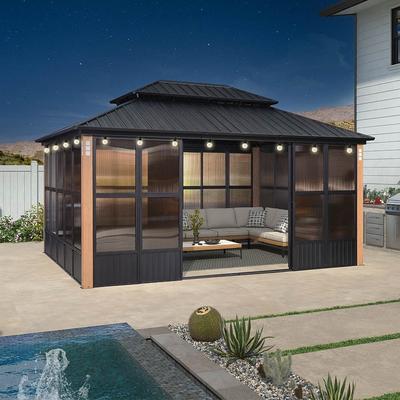 PURPLE LEAF Double Top Outdoor Sunroom Screen House Patio Hardtop Gazebo