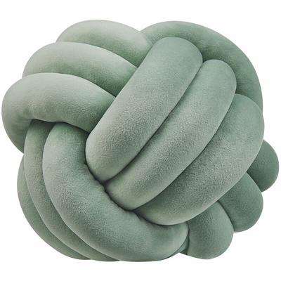 Knotenkissen Grün Samtstoff 30 x 30 cm rund verknotet ballförmig Dekokissen Wohnaccessoire Image