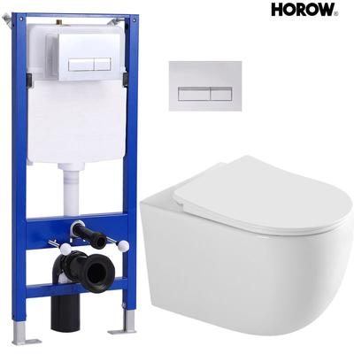Horow - Spülrandlos Hänge wc Wand Toilette Komplettset bis 400kg - mit Softclose WC-Sitz + Image