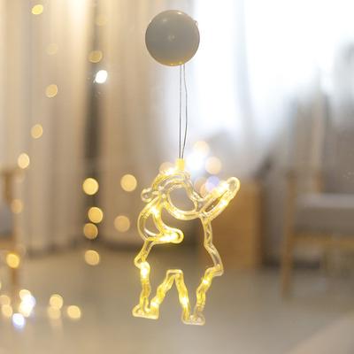 LED Night Light Bell Santa Claus Angel Decoration Light 3D Night Light Birthday Window Curtain Decoration Christmas Wedding Home Party Decoration 1 Set Suction Cup