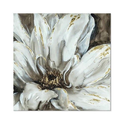 handgemachtes Ölgemälde auf Leinwand, Wandkunst, Dekoration, modern, abstrakt, schwarz-weiß, gold, große Blume für die Inneneinrichtung, gerollt, rahmenlos, ungedehntes Gemälde Image