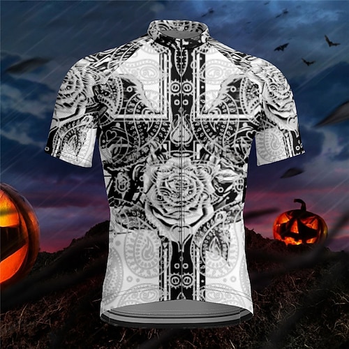 Herren Radtrikot Rose Kurzarm Fahhrad T-Shirt Trikot mit 3 Gesäßtaschen Mountainbike MTB Schnelltrocknend Anatomisches Design Feuchtigkeitsableitend Atmungsaktiv Sport Schwarz Weiß Marinenblau Image
