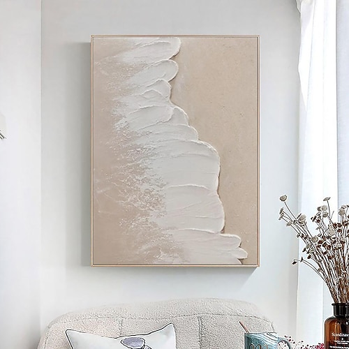 abstraktes strukturiertes Strandgemälde mit Wellen auf Leinwand, handgemalt, groß, zeitgenössische Kunst, strukturiert, minimalistisch, modernes Acrylgemälde, Wohndekor, gespannter Rahmen, fertig zum Image