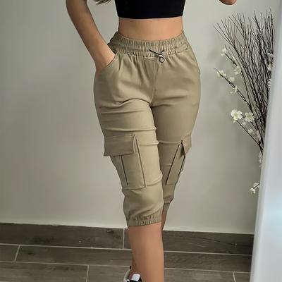 TEMU Flap Pockets Cargo Pants, Casual High Waist Cropped Pants For , Women's Clothing Image