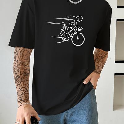 TEMU Skeleton Cycling Stylish Print Summer & Spring Tee For Men, Casual Short Sleeve Fashion Style T-shirt, Sporty New Arrival For Image