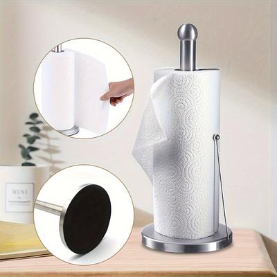 TEMU Stainless Steel Paper Towel Holder, Countertop Standing Kitchen Roll Dispenser, Easy Tear, No Drilling Required, Modern Design For Home And Commercial Use