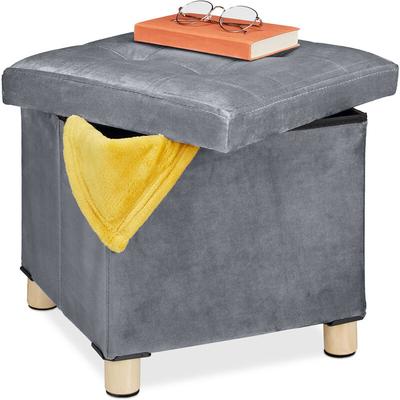 Samthocker mit Stauraum, Tablett im Deckel, mit Holzbeinen, eckiger Sitzhocker, hbt 35 x 38 x 38 Image