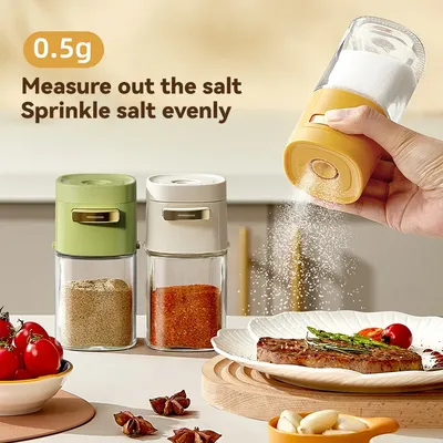 180ml Glass Quantitative Seasoning Jar, Press-Type Salt Control Bottle, Kitchen Household Seasoning