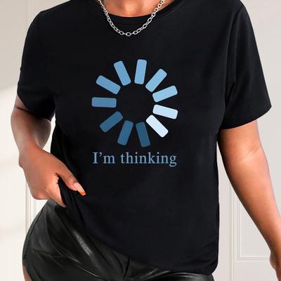 TEMU I'm Thinking Sports Tee, Fashionable Short Sleeves Workout T-shirt Top, Women's Activewear Image