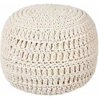 Pouf Ottomane Beige Baumwolle 40 x 40 cm EPS Füllung Perlen Rund Boho Stil Wohnzimmer Image