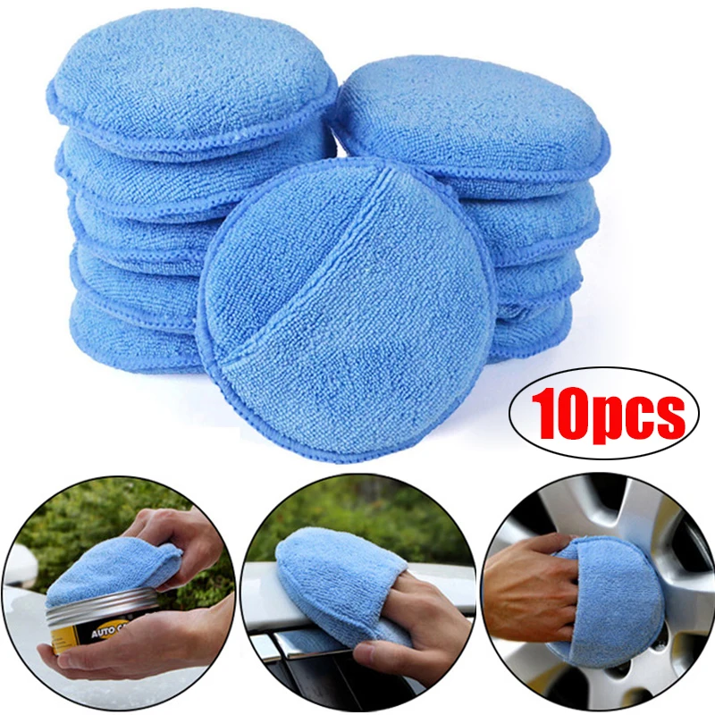 10 Stück Auto Wachsen Polieren Schwamm Pads 5 Zoll runde Auto pflege Mikro faser Tasche Schwamm Auto Wachs Applikator Pad Detail lierung Politur Image