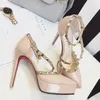 Dünne Absätze Damenschuhe ein Wort Keil mit Plattform wasserdichte Sandalen für Frauen Büroarbeit spitzen Zehen hohe Niet rosa sexy h