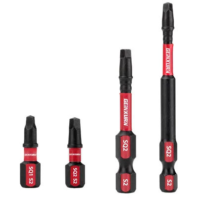 Geinxurn Impact Magnetic SQ1/SQ2 Head Power Bits, Square Insert Driver Bits S2 Alloy Steel Screwdriver Bits Set