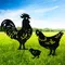 Sculpture métallique de jardin artistique, 3 pièces, décoration de poulet, coq créatif, contour de pelouse après extérieur, poule noire, jardin décoré