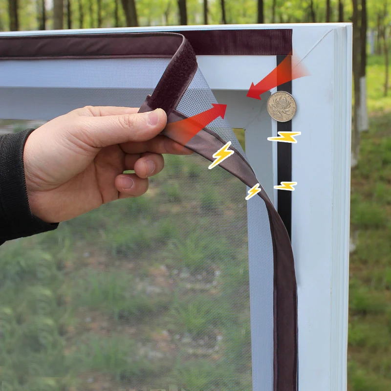 NEU braunes magnetisches Bildschirmfenster-Moskitonetz, unsichtbares Fiberglas-Mesh, Luft-Tüll, Anti-Insekten-Fliegenvorhänge, abnehmbar, waschbar Image
