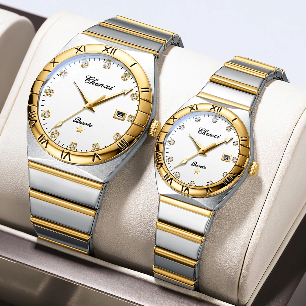 Chenxi Herren uhr Mode Luxus wasserdicht Paar Liebhaber Quarz Armbanduhren leuchtende Stahl armband Uhr Relogio Masculino Image