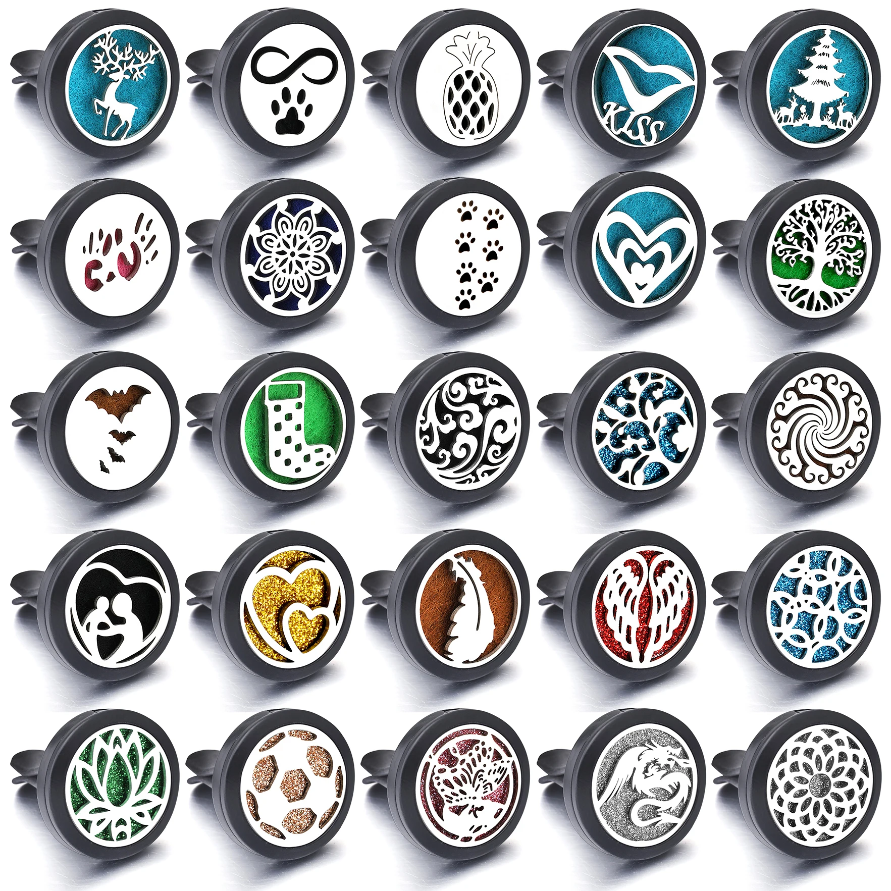 Schwarz Auto Lufter frischer Clip Edelstahl Engels flügel Auto Aroma therapie Medaillon ätherischen Öl Diffusor Anhänger akzeptieren benutzer definierte Image