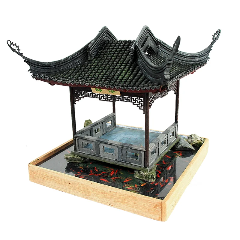 DIY Holz Puppe Haus Chinesische Alte Pavilion Miniatur Modell Gebäude Kits Mit Puppenhaus Spielzeug für Mädchen Geschenk 1:25 Keine Farbe