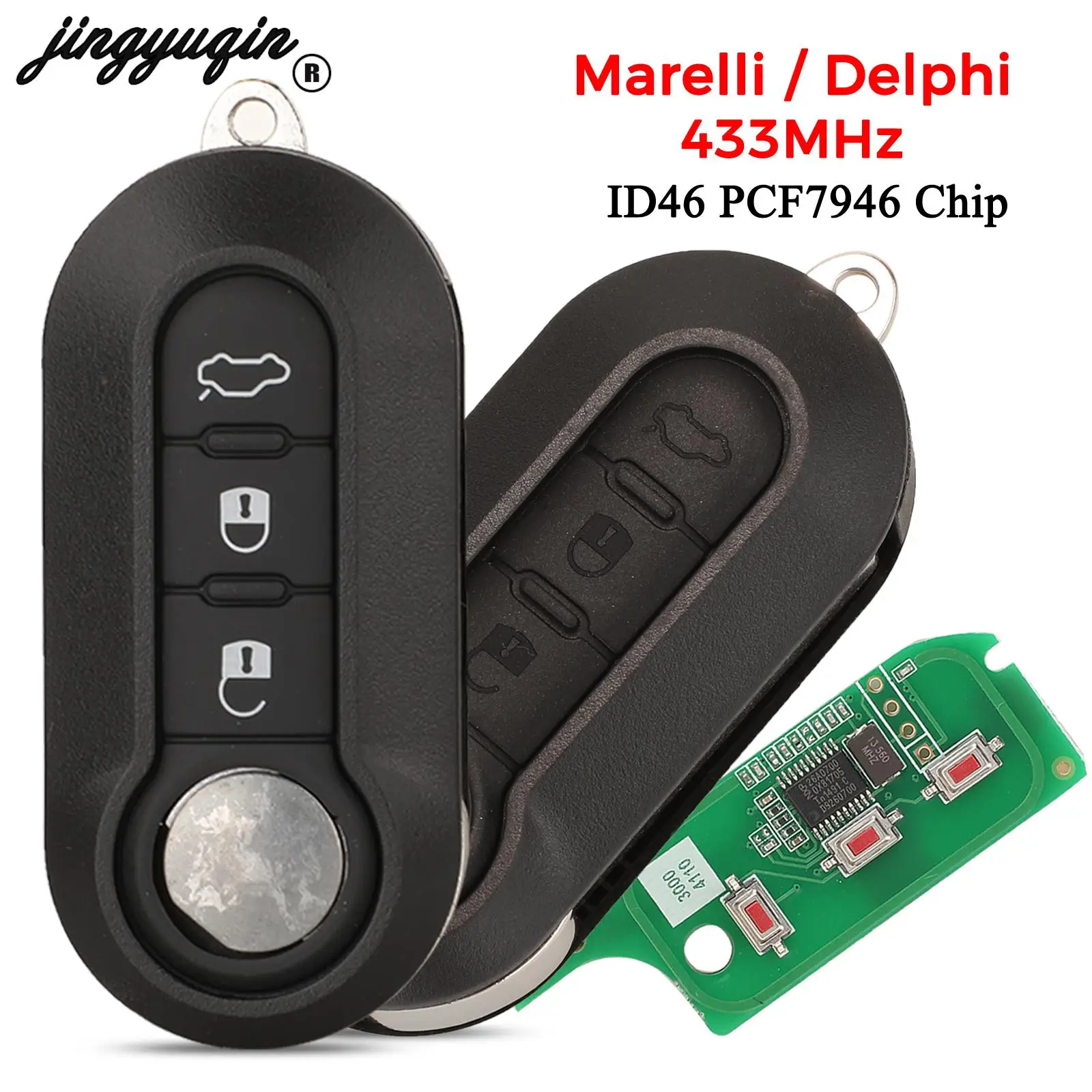 Jingyuqin 3 Taste 433 Mhz Remote Key Dehilp Marelli System Für Lancia Delta Musa Ypsilon Abarth 500 Punto id46 PCF7946 fob Image