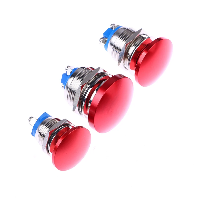 1PC Wasserdicht IP65 SPST (EIN)-Aus 1NO 3A 250V Mit Schraubanschluss 16/19/22MM Momentary Metall Pilzkopf Druckschalter Image