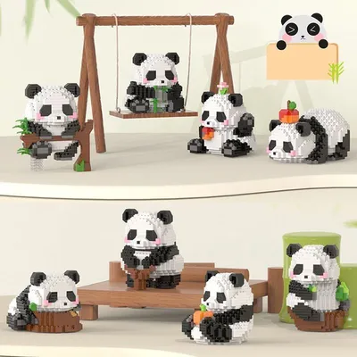 Niedliche chinesische Art Tier Panda Bausteine Modell Desktop-Dekoration DIY montieren pädagogische Mini Ziegel Spielzeug für Kinder Geschenk Image