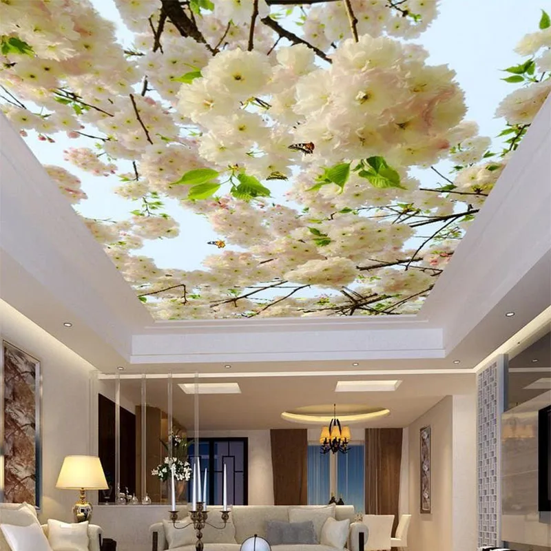 Benutzerdefinierte Große 3D Stereo Weiß Blumen Foto Tapete Decke Wandbild Wohnzimmer Hotel Vlies Decke Fresko Papel De parede 3D