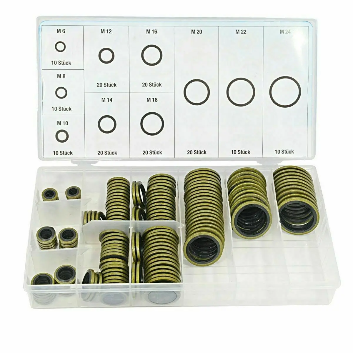 150/100 Stück Bonded Seal Dichtungsring Sortiment Kit Ölablassschraube Kombinierter Unterlegscheibendichtungssatz M6 M8 M10 M12 M14 M16 M18 M20 M22 Image
