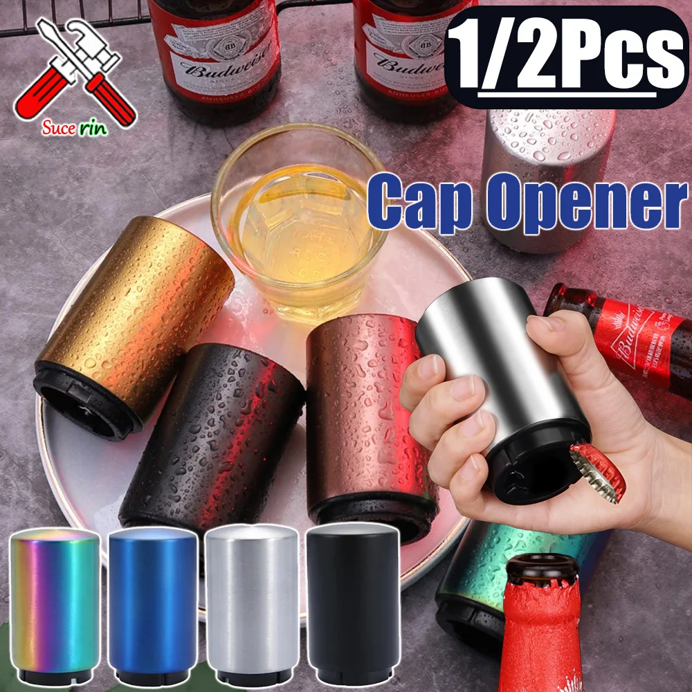 1/2Pcs Magnetische Automatische Bier Flasche Opener Edelstahl Presse Deckel Bier Korkenzieher für Küche Werkzeuge Tragbare bar Gadgets Image