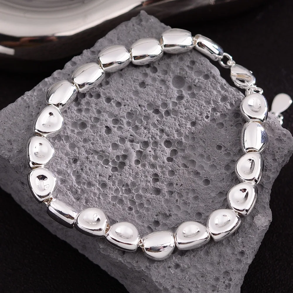 Bracciale in metallo argento sterling massiccio al 100% 925 per donna uomo Bracciale in pietra semplice fatto a mano vintage regalo di compleanno S-B451