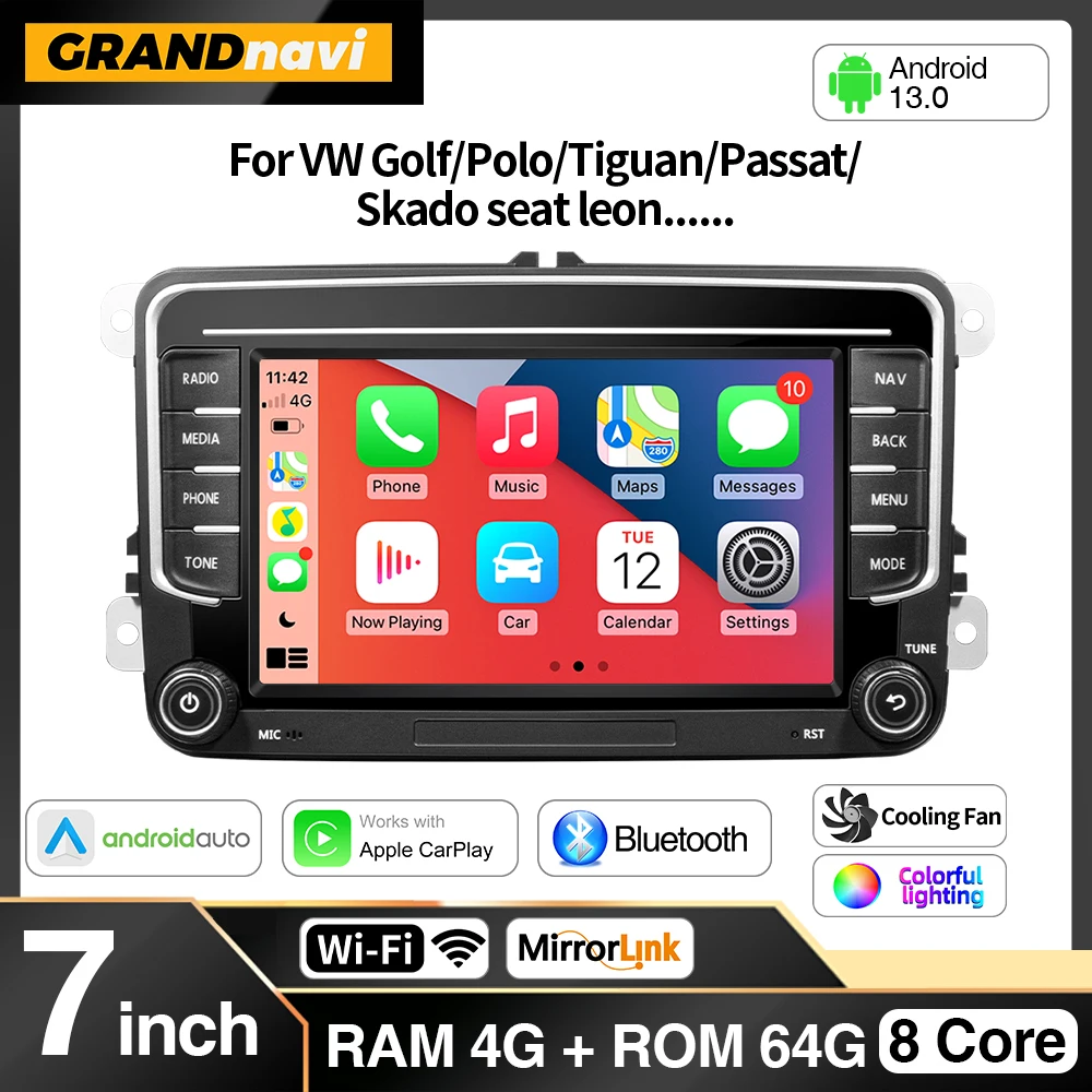 GRANDnavi 2 Din Android Auto Radio GPS Für VW/Flexwagen Skoda Octavia Golf 5 6 Touran Passat B6 Polo Jetta 2Din Radio Player Image
