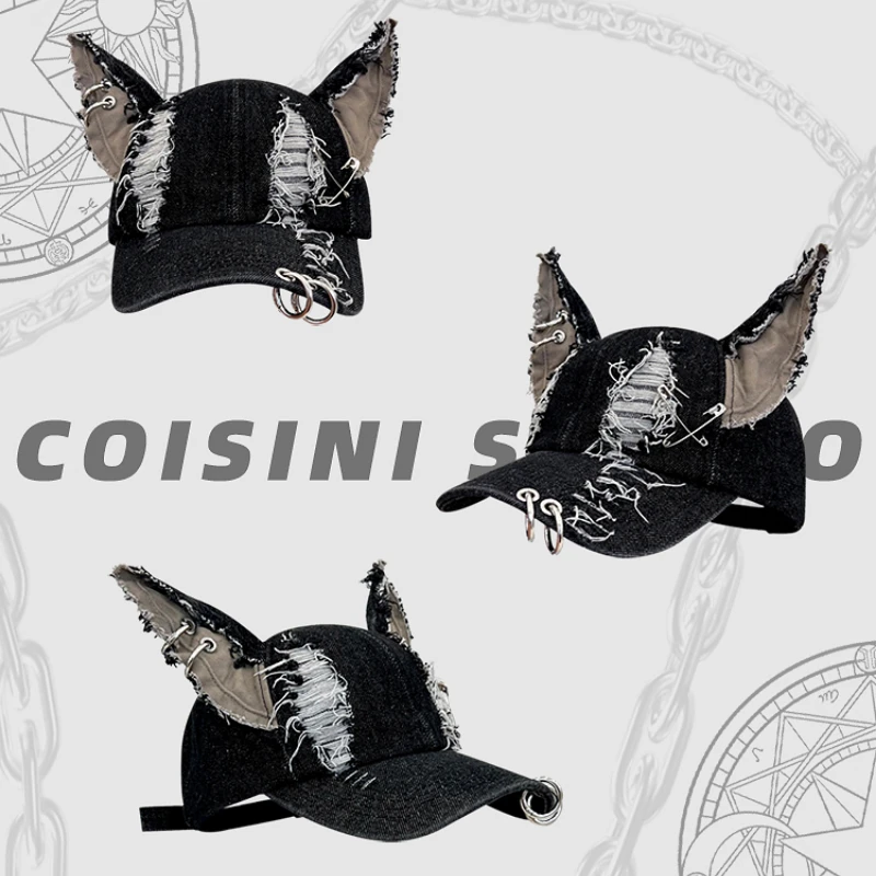 Nische Y2k Persönlichkeit Hoop Cowboy Loch Damen Baseball Kappe Dreidimensionale Hund Ohren Trend Hip Hop Einstellbar Männer Sport Hut