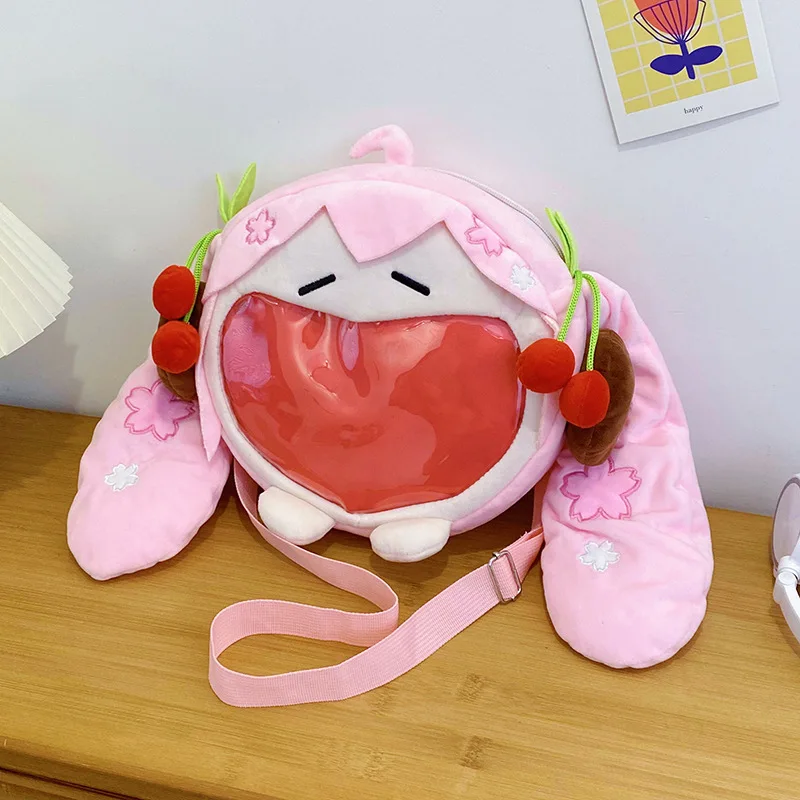 23X22 CM Anime Hatsune Miku rosa sakura Q versione Kawaii Figura Borsa di peluche Modello di bambola Carino diagonale borsa trasparente bambola Regali