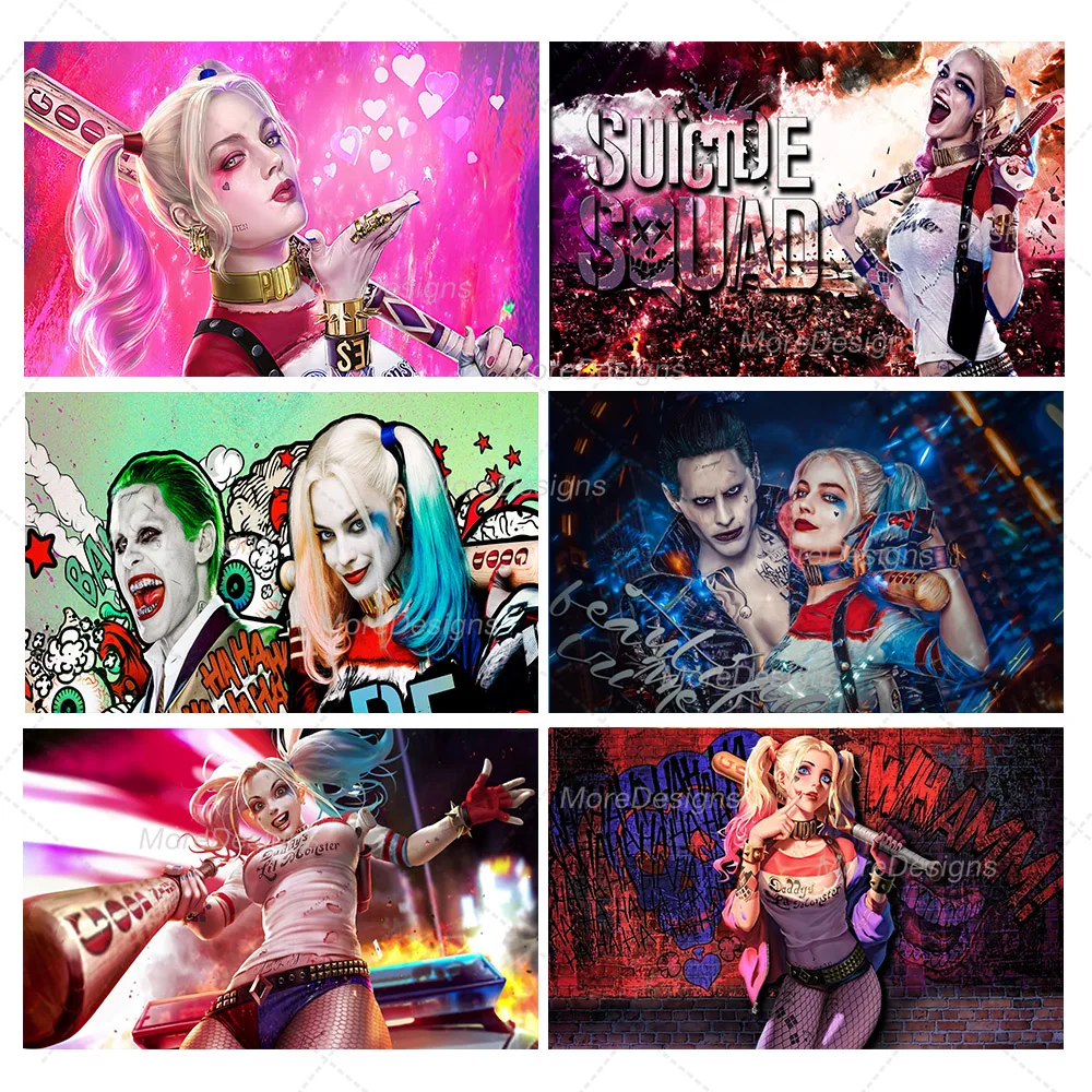 Harley Quinn Jorker Photo Backdrop Birthday Party Suicide Squad Moive Banner Vinyl Polyester Fabric Photography Background
