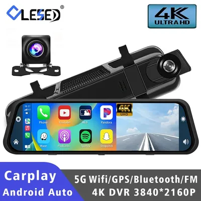 10" Dash Cam 4K 3840*2160P Car Dvr Carplay Android Auto GPS 5G WIFI AUX Stream RearView Mirror