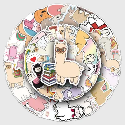 50Pcs Alpaca Grass Mud Horse Series Cartoon Cute Waterproof Sticker Skateboarding Snowboard Retro