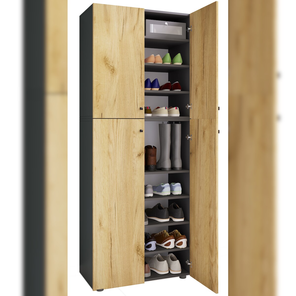 VCM Schuhschrank Lona Anthrazit / Honig-Eiche B. 70 x H. 184 x T. 40 cm Image