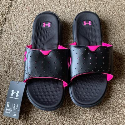 Under Armour Shoes | Brand New Under Armour Ignite Pro Slip On Slide Size Women’s 11/ Men’s 9.5 | Color: Black/Pink | Size: 11