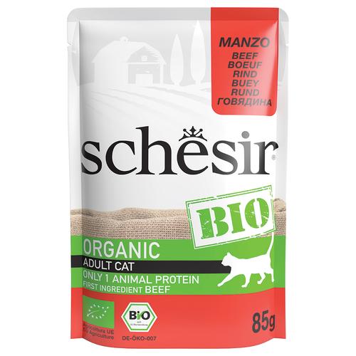 Sparpaket: 16x85g Schesir Bio Pouch Bio-Rind Katzenfutter nass