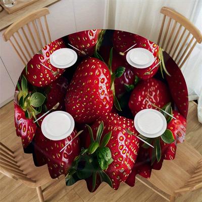 TEMU Strawberry Pattern Waterproof & Stain-resistant Tablecloth - Perfect For Kitchen, Dining Room, Parties, Banquets, Picnics & Outdoor Events - Durable Polyester, Rectangular/round